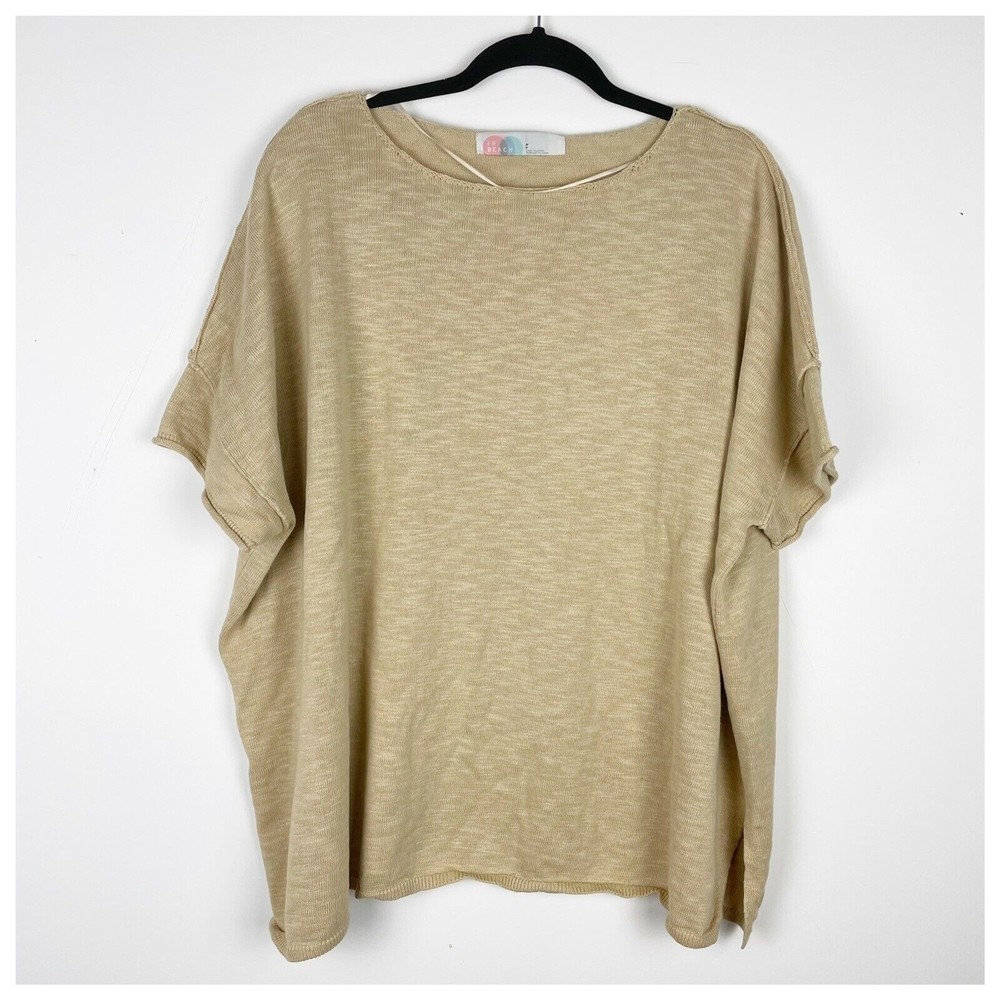 Free People BEACH beige knit oversized short sleeve top linen blend size small